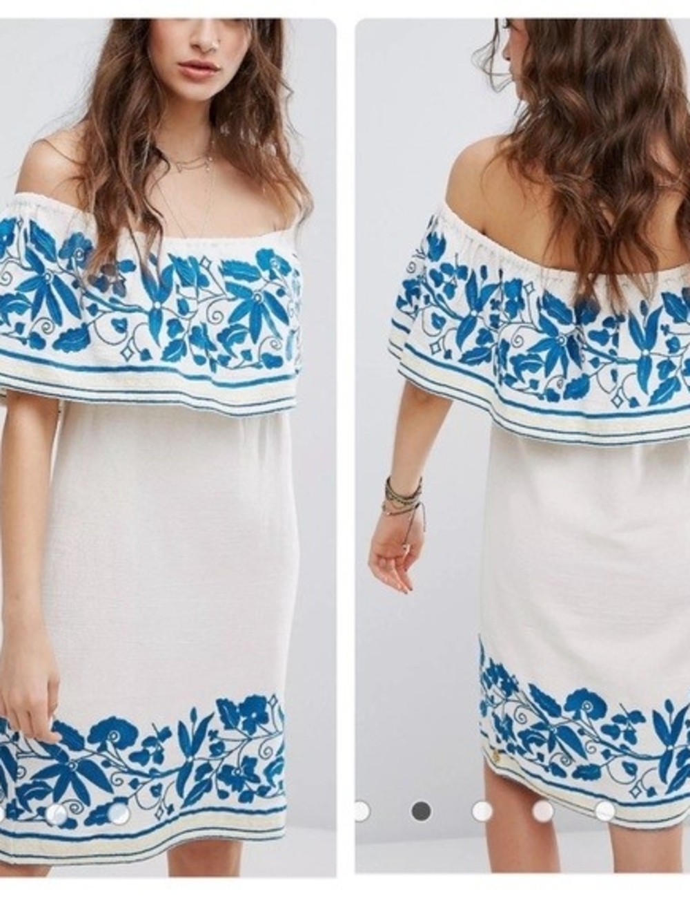 Scotch & Soda Off The Shoulder Embroidered Cotton Dress